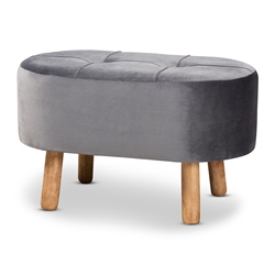 Baxton Studio Simone Mid-Century Modern Grey Velvet Fabric Upholstered Wood Ottoman